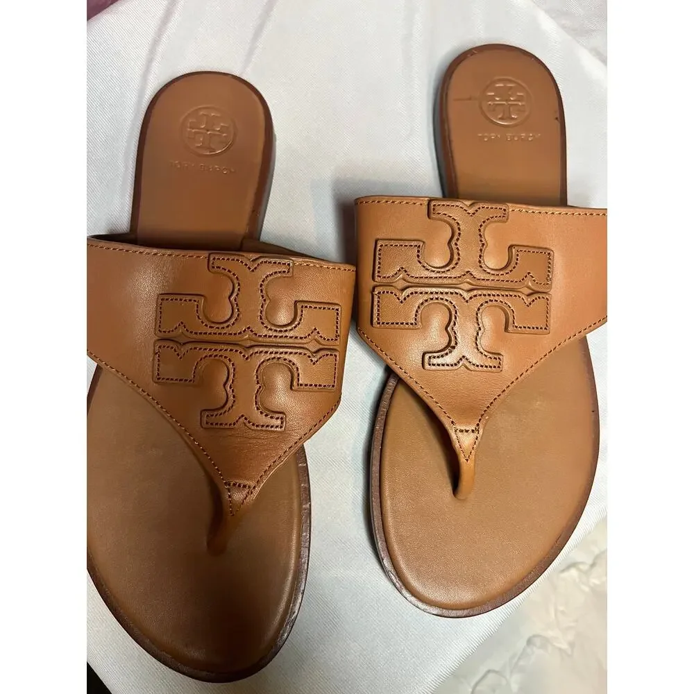 Tory Burch Jamie Weston Logo Sandals in Royal Tan US 7.5 - Picture 3 of 7